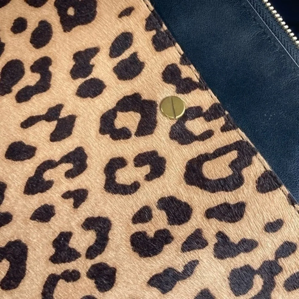 J. Crew calf hair and leather combo clutch bag leopard print